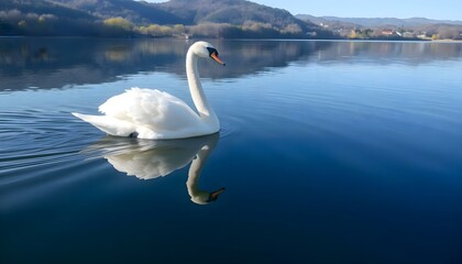 white swan is swimming in the water