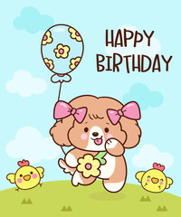 cute dog puppy cocker spaniel cartoon in spring season with balloon kawaii animal birthday party 