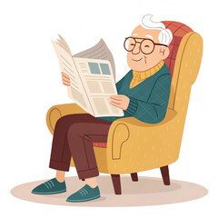 Old Man Reading Newspaper &ndash; Cozy Senior Character SVG on White Background