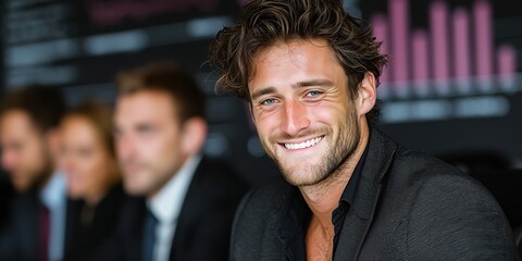 Fototapeta premium Businessman confidently presenting his business plan to the meeting, explaining key strategies and proposals for consideration