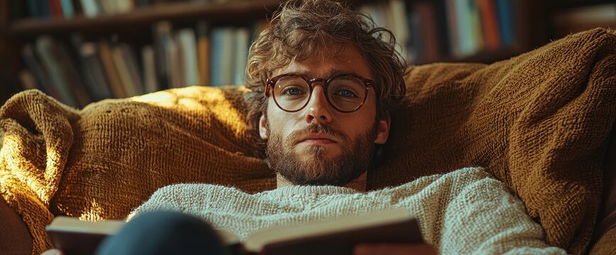 Relaxed reader in cozy setting