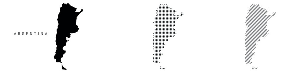 Argentina silhouette map and two patterns of dots and slanted lines. Flat vector illustration isolated on white