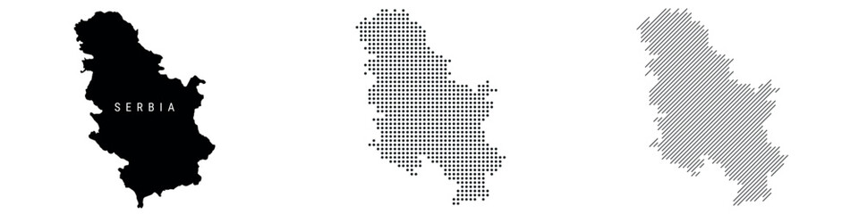 Obraz premium Serbia detailed silhouette map, dotted pattern and slanted parallel lines pattern. Serbian textured stylized map. Vector illustration isolated on white.