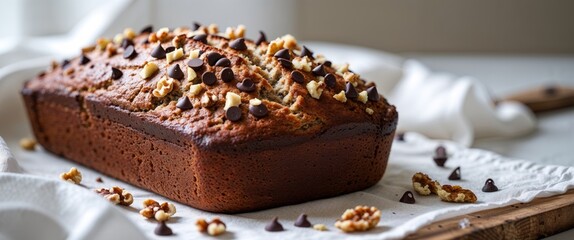Whole wheat banana bread with chocolate and walnuts - homemade dessert recipe inspiration.