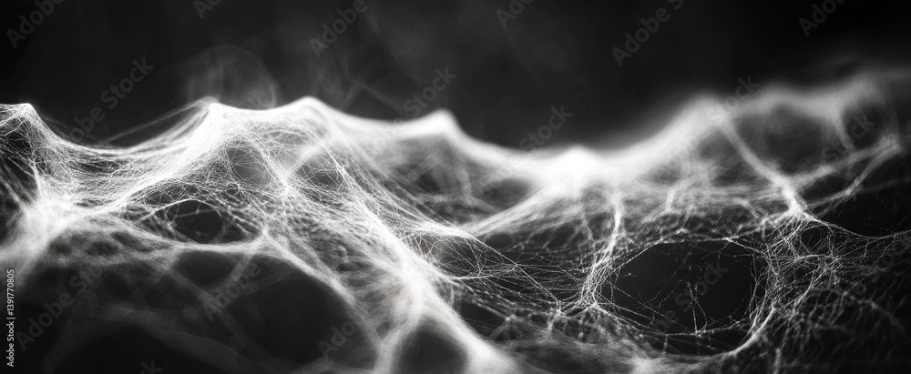 Poster intricate web patterns in low light. spider webs form stunning patterns against a dark backdrop, sho