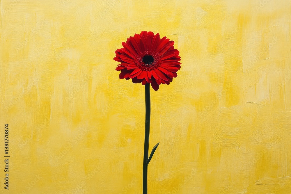 Aufkleber bright red flower stands tall against a vibrant yellow background creating a striking visual contras