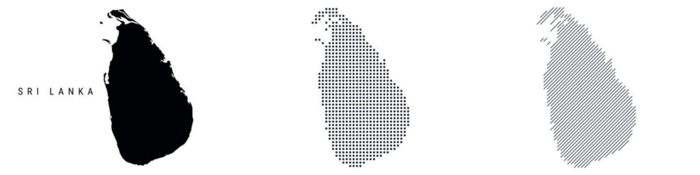 Sri Lanka detailed silhouette map, dotted pattern and slanted parallel lines pattern. Sri lankan textured stylized map. Vector illustration isolated on white.