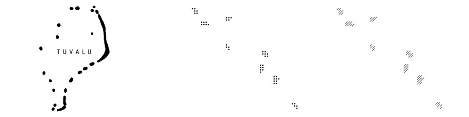 Tuvalu silhouette map and two patterns of dots and slanted lines. Flat vector illustration isolated on white