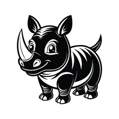 Fototapeta premium Cute black and white cartoon rhino character silhouette isolated on white background
