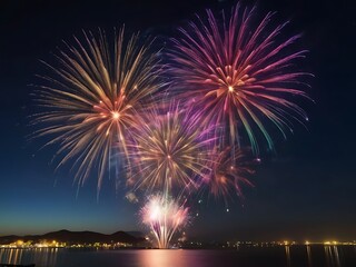 Colorful Firework Display background in night sky