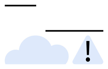 Light blue cloud paired with a triangular warning sign exclamation mark. Ideal for weather alert, error, cybersecurity, caution, cloud technology, risk management, flat simple metaphor