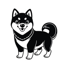 Cute black and white shiba inu puppy illustration silhouette isolated on white background