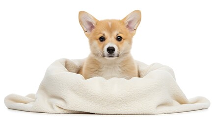 Cozy Corgi Pup Sweet Dreams Wrapped In Warmth A Fluffy Friend Puppy Snuggles Little Lionheart Golden Gaze Creamy Comfort Gentle Giant Peaceful Puppy AI Generated