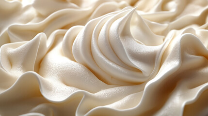 Obraz premium An exquisite close-up of soft, creamy frosting with delicate swirls and peaks, offering a rich, luxurious appearance.