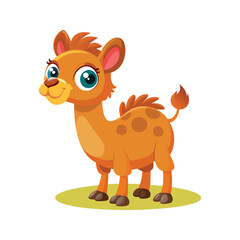 Cute camel character with big eyes and smile vector illustration isolated on white background