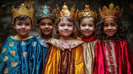 Fototapeta premium Children in regal costumes, smiling