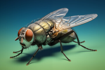 Detailed Closeup of a Fly with Compound Eyes