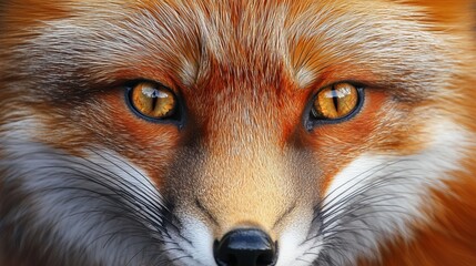 A close up shot of a fox face showing its eyes and fur in great detail and vibrant colors