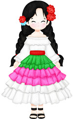 Cute Mexican Folk Dancers in Traditional Costumes – Watercolor Illustration