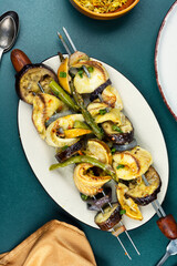 BBQ Fish and Vegetable Kabobs.