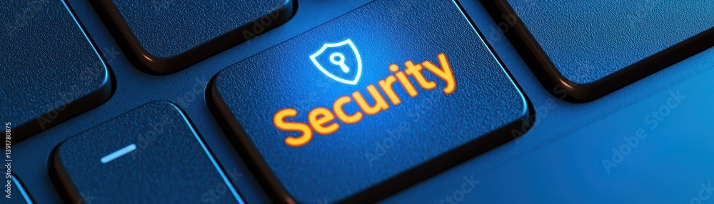 Poster close-up of security key on modern computer keyboard