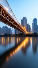Naklejka premium City bridge twilight river reflection cityscape