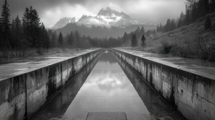 Obraz premium Majestic mountains reflect in tranquil water channel