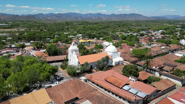 Picturesque neighborhood with colonial architecture in Choluteca, Honduras, aerial view