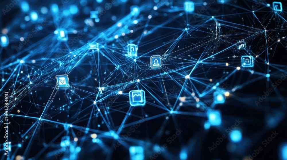 Fototapete global network connection, digital web of data and communication