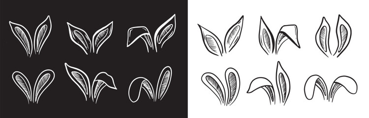 Rabbits's ears set, Happy Easter, Hand drawn illustration.	
