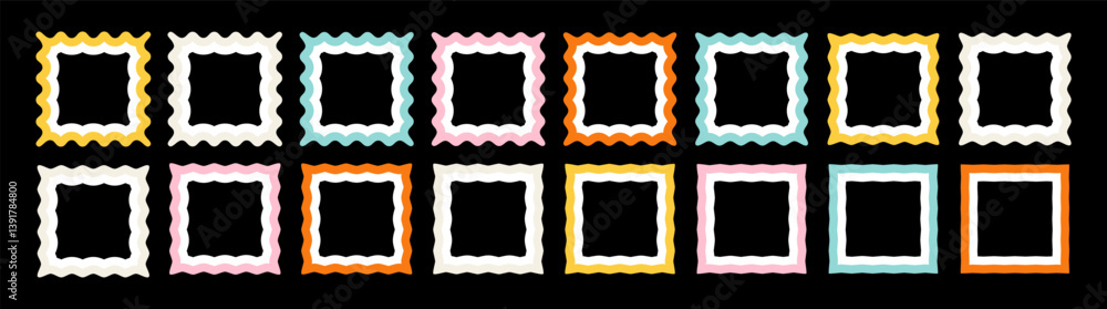 Poster wavy text frame borders. scallop shape line picture frames. vector set of wave rectangle cadre bg. j