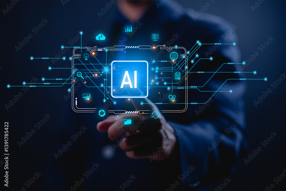Fototapete  Business data using AI technology background using computer customer service showing data connection storing various data with AI to help simplify documents
