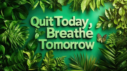 World no tobacco day with awareness and disease idea. Inspirational quote surrounded by lush green leaves.