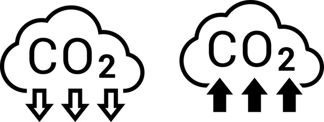 CO2 Cloud Emission and Absorption Icons Set, Reducing CO2 emissions vector icon collection