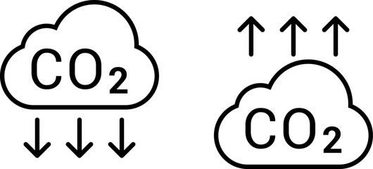 CO2 Cloud Emission and Absorption Icons Set, Reducing CO2 emissions vector icon collection