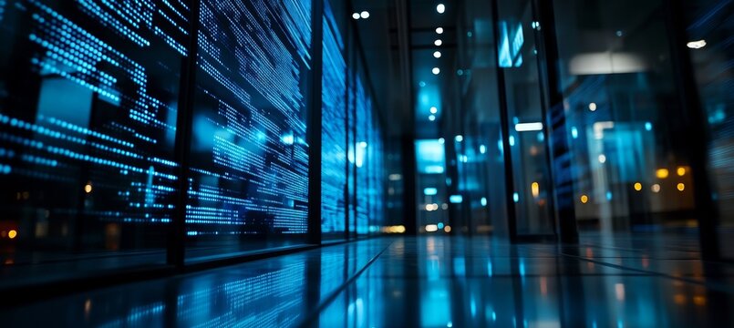Glowing Matrix Futuristic Technology Background With Datacenter, Cyberpunk, And Sci-Fi Themes - Powered by Adobe