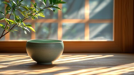 Peaceful tea bowl by window