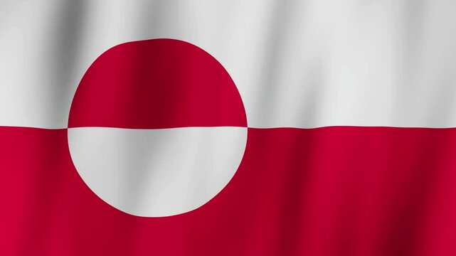 The official flag of the autonomous territory Greenland waving. CGI background.