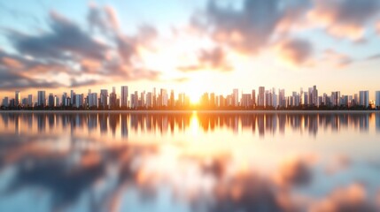 Obraz premium Cityscape sunset reflection, calm waters