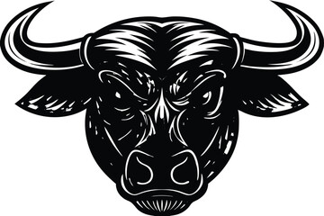 Bold Bull Silhouette Logo Monochrome Vector Illustration of Buffalo, Ox, and Cow Head Design.