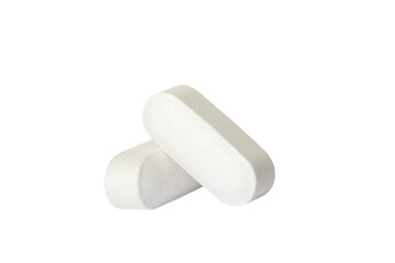 Two white pills, long tablets isolated on transparent background, png photo