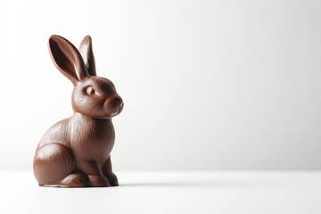 chocolate rabbit figure on white background, copy space, sweet present, Easter