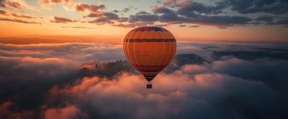 Obraz premium Hot air balloon above the clouds at sunrise