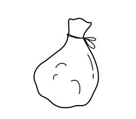 Garbage bag in doodle style. Vector line art illustration.