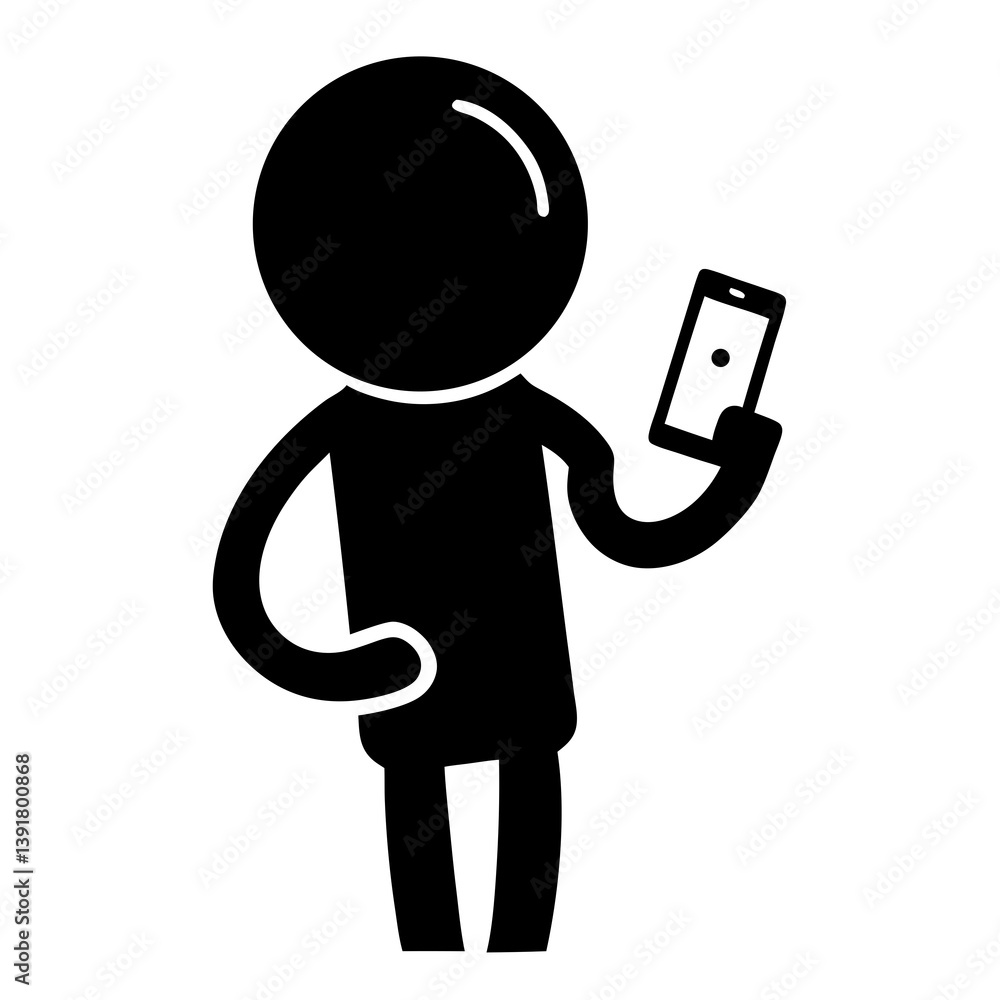 Aufkleber stick figure using smartphone minimalist graphic communication technology mobile application