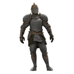 Medieval knight in full armor standing confidently.