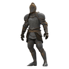 Medieval knight in full armor stance.