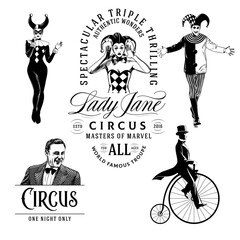 A set of vintage circus design elements
