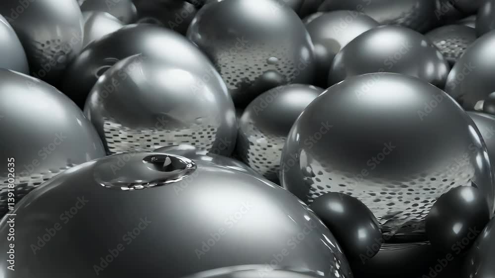 Poster lots of beautiful chaotic and slow translucent spheres on a dark background. suitable for abstract d