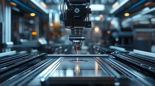 cnc machined metal component inside an advanced manufacturing facility, futuristic engineering setting with automated machinery precision processing and innovation